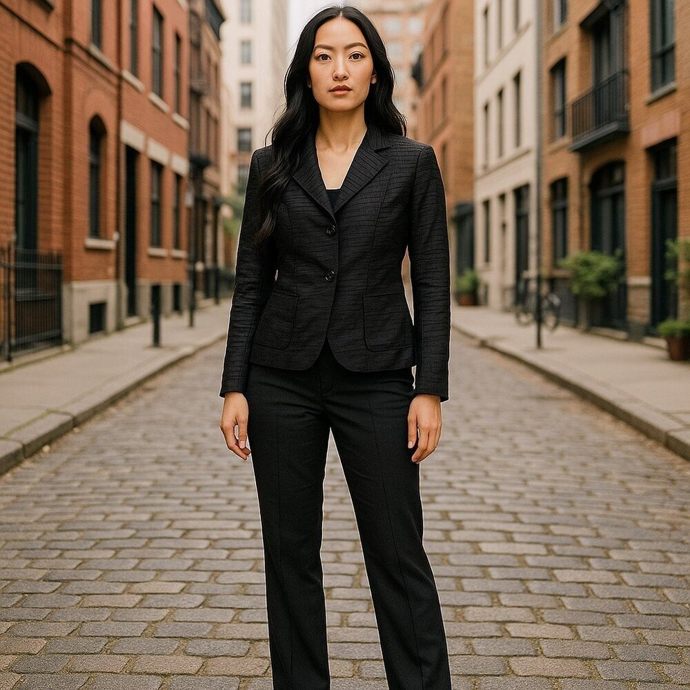 Helios and Luna Size 4 Black Silk 2 Button Front Pockets Pleated Blazer Jacket